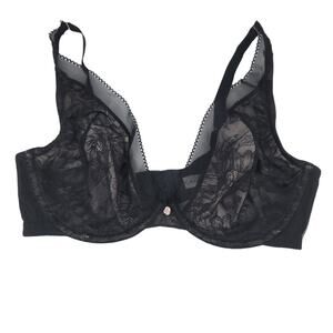 Cacique Black Lace Sexy Underwire Full Coverage Plunge Bra Size 40DD